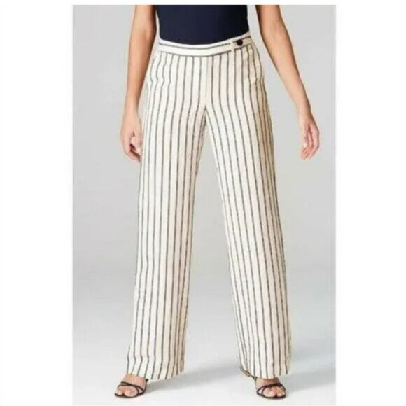 J.Jill Womens 4 Striped Linen Rayon Wide-Leg Pants Ivory & Black - Picture 1 of 11